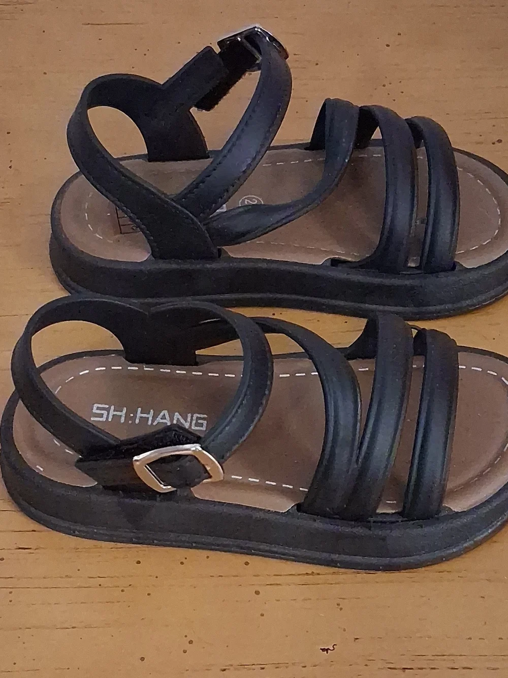 Black Strappy Kids Sandals with Buckle